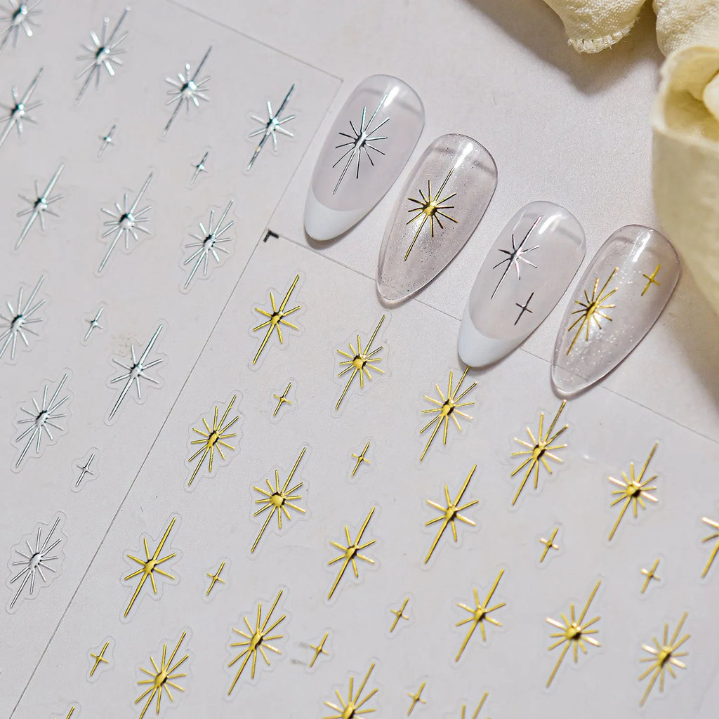 Metallic Starburst Nail Stickers - Gold & Silver Celestial Decals 5634