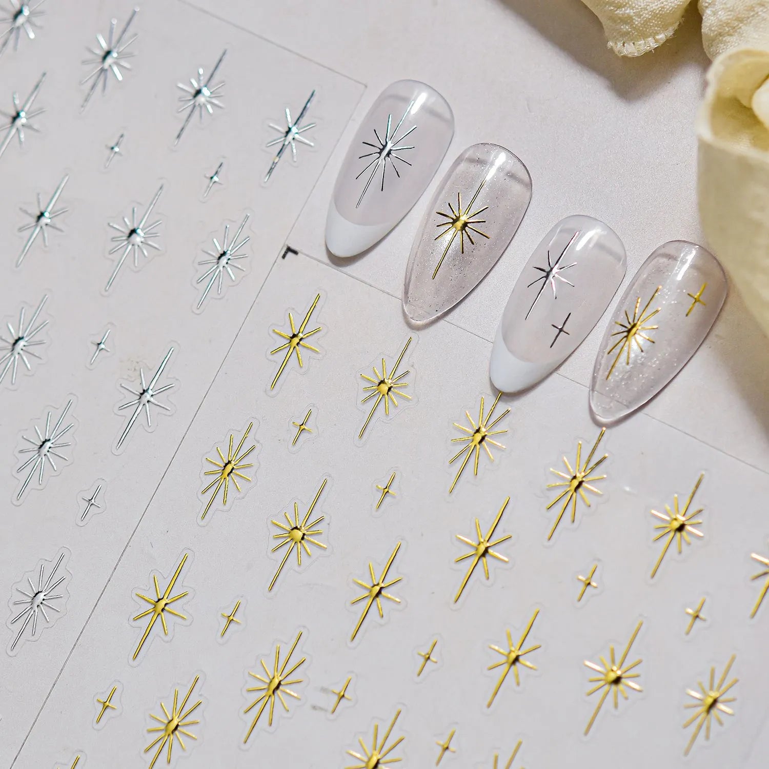 Metallic Starburst Nail Stickers - Gold & Silver Celestial Decals 5634