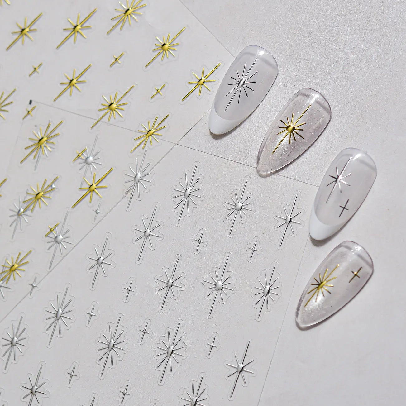 Metallic Starburst Nail Stickers - Gold & Silver Celestial Decals 5634