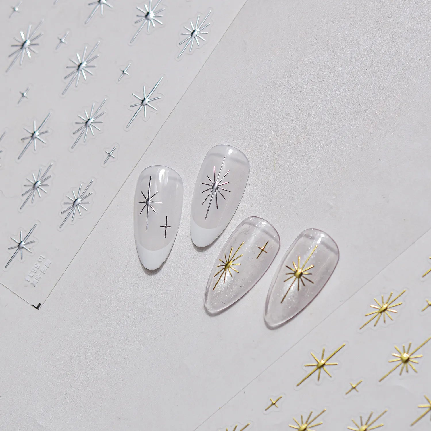 Metallic Starburst Nail Stickers - Gold & Silver Celestial Decals 5634