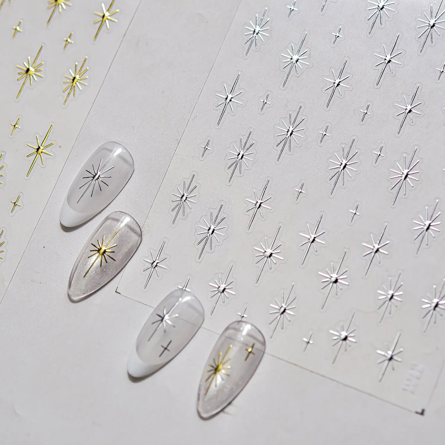 Metallic Starburst Nail Stickers - Gold & Silver Celestial Decals 5634