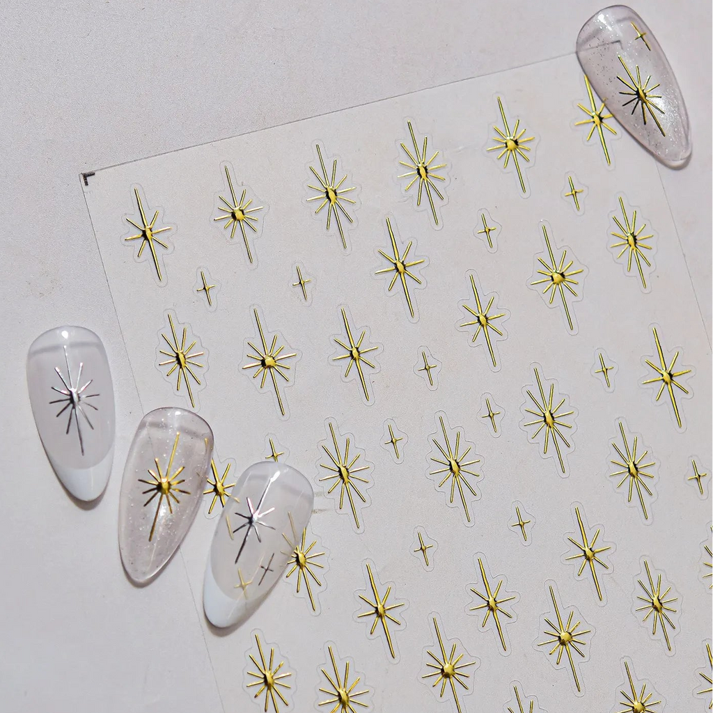 Metallic Starburst Nail Stickers - Gold & Silver Celestial Decals 5634