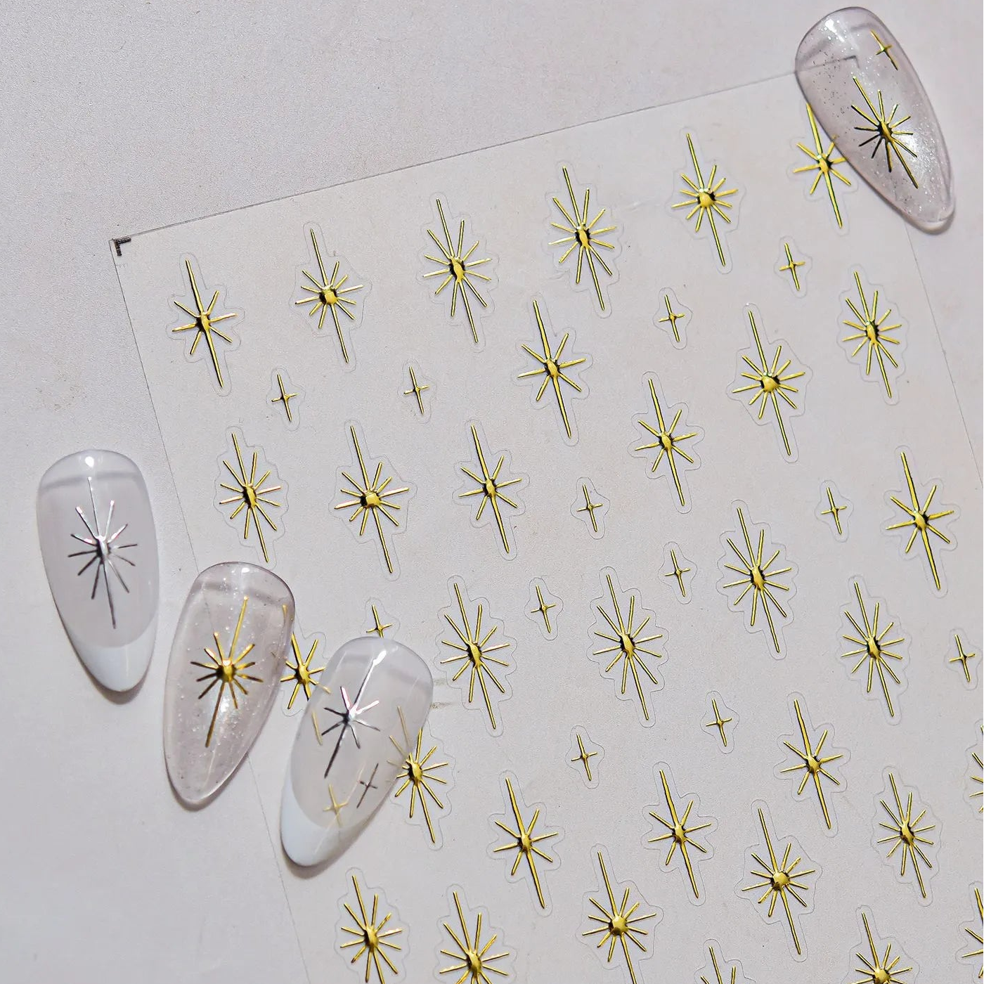 Metallic Starburst Nail Stickers - Gold & Silver Celestial Decals 5634
