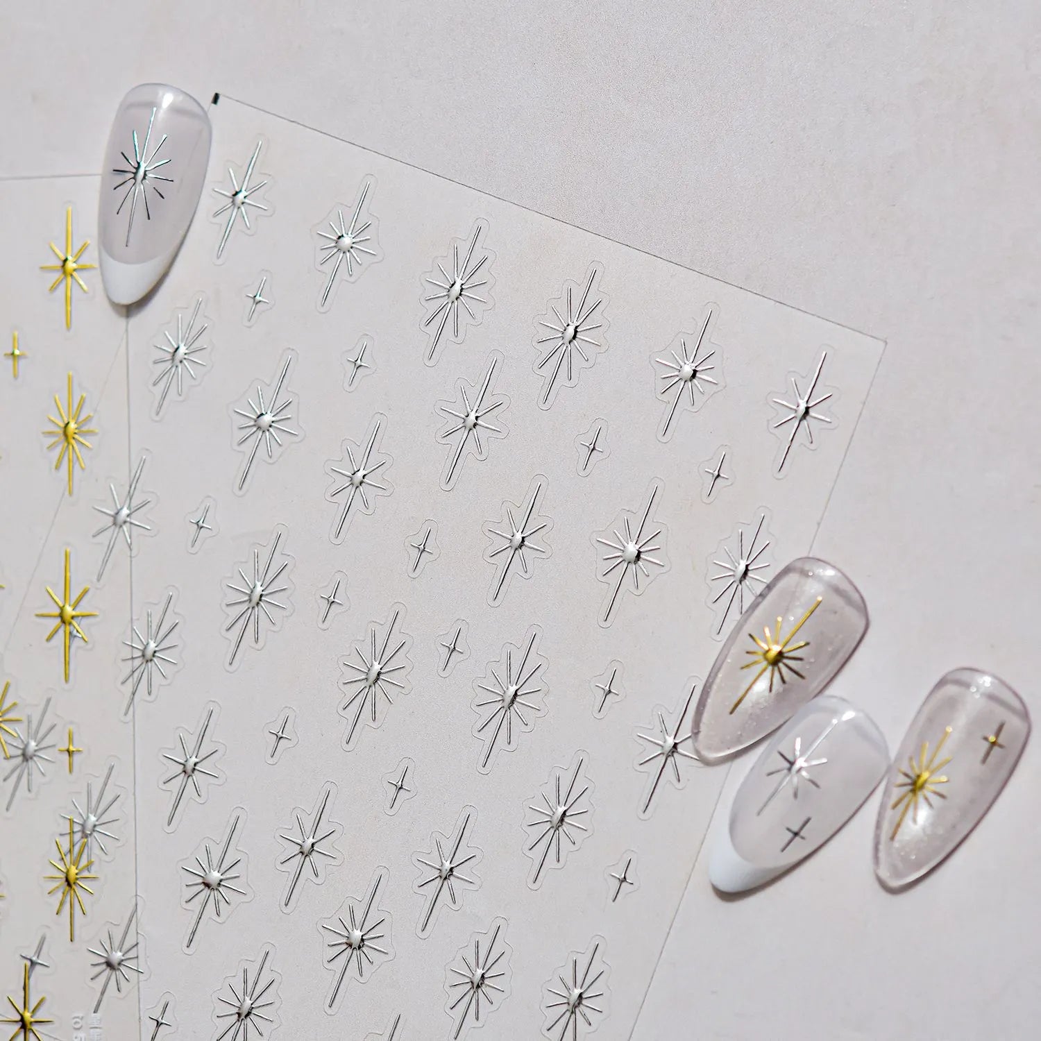 Metallic Starburst Nail Stickers - Gold & Silver Celestial Decals 5634
