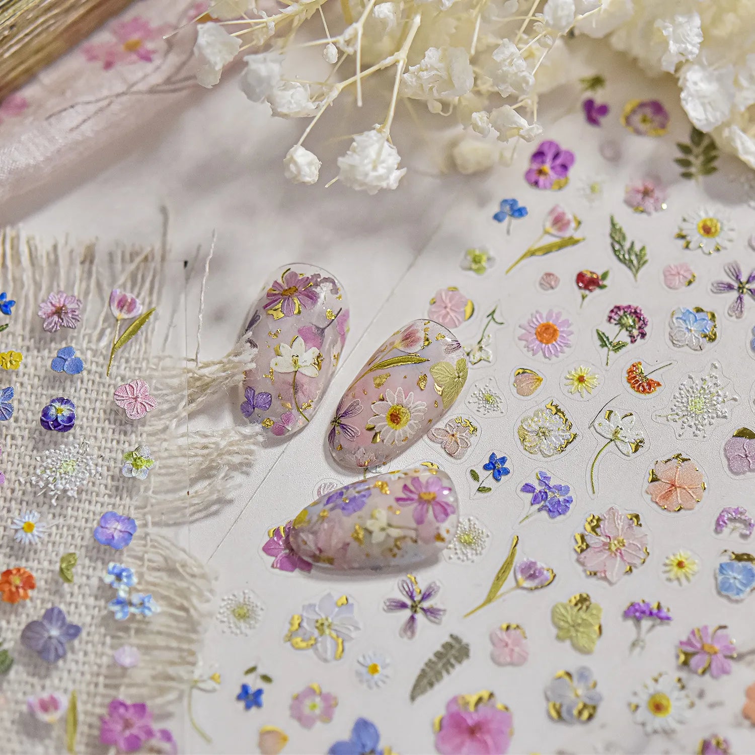 Mini Dried Flower Nail Stickers Wild Pressed Floral Sticker Decals to4026