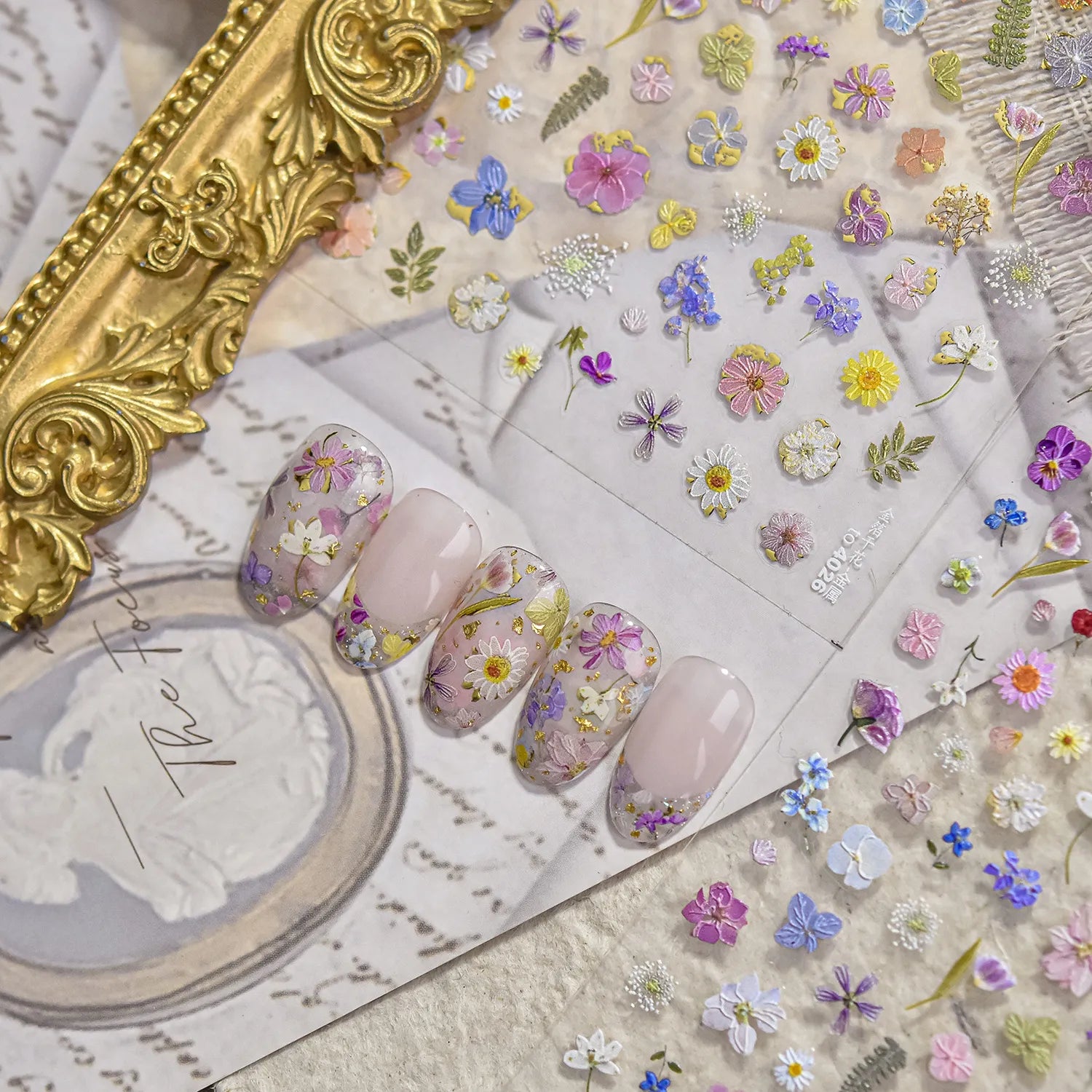 Mini Dried Flower Nail Stickers Wild Pressed Floral Sticker Decals to4026