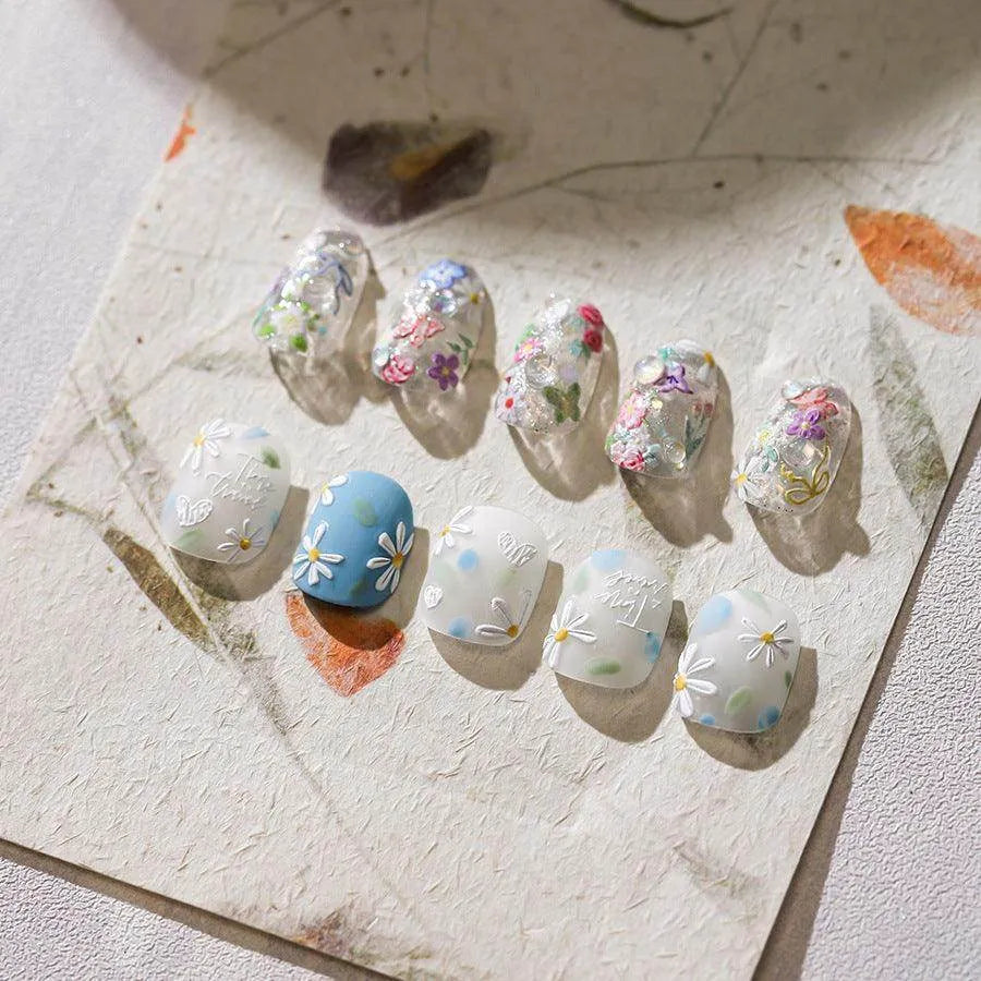 Mini Daisy Flowers Nail Art Stickers Adhesive Embossed Rose Floral Sticker Decals TS3687
