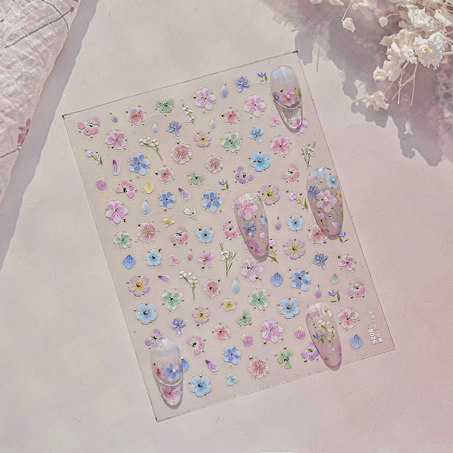 Mini Dried Flower Nail Stickers Wild Pressed Flower Sticker Decals to5026