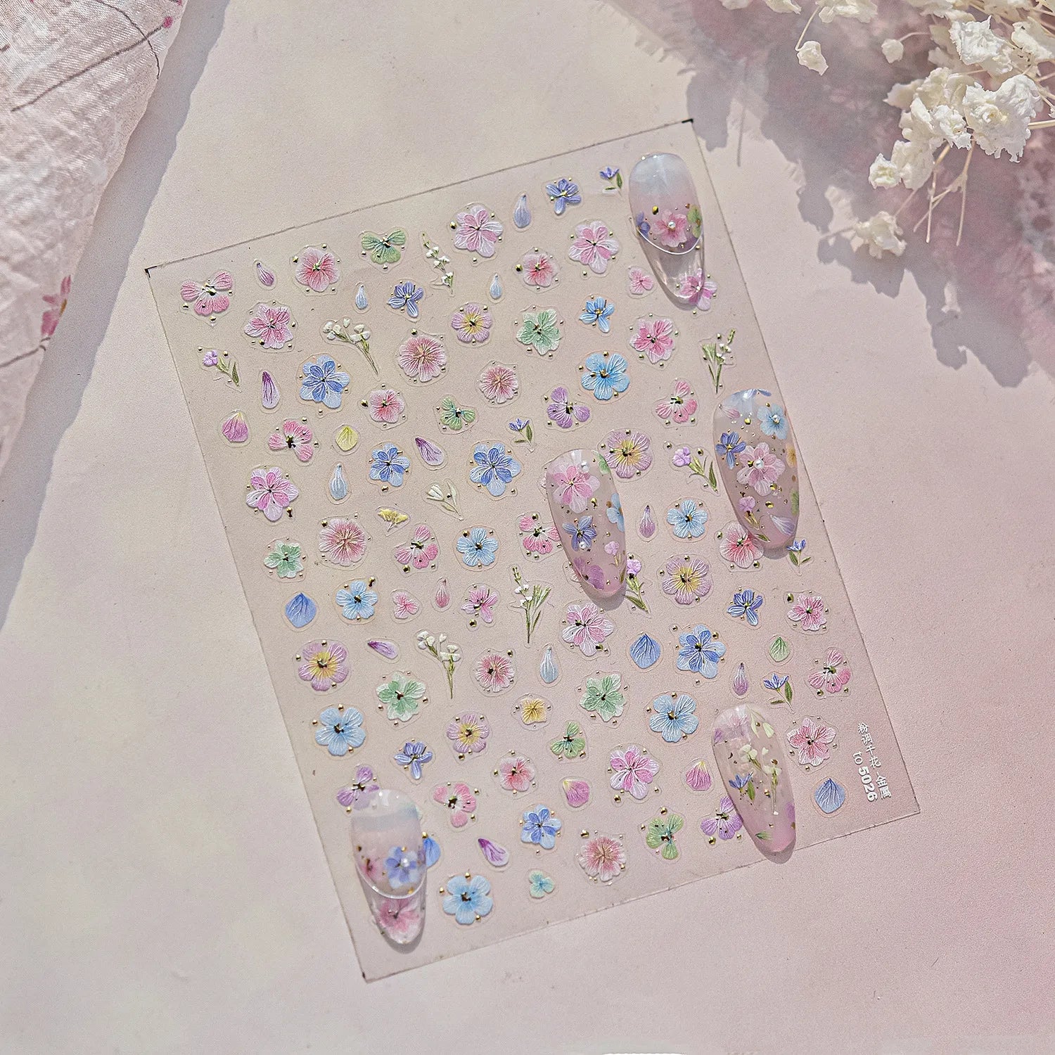 Mini Dried Flower Nail Stickers Wild Pressed Flower Sticker Decals to5026