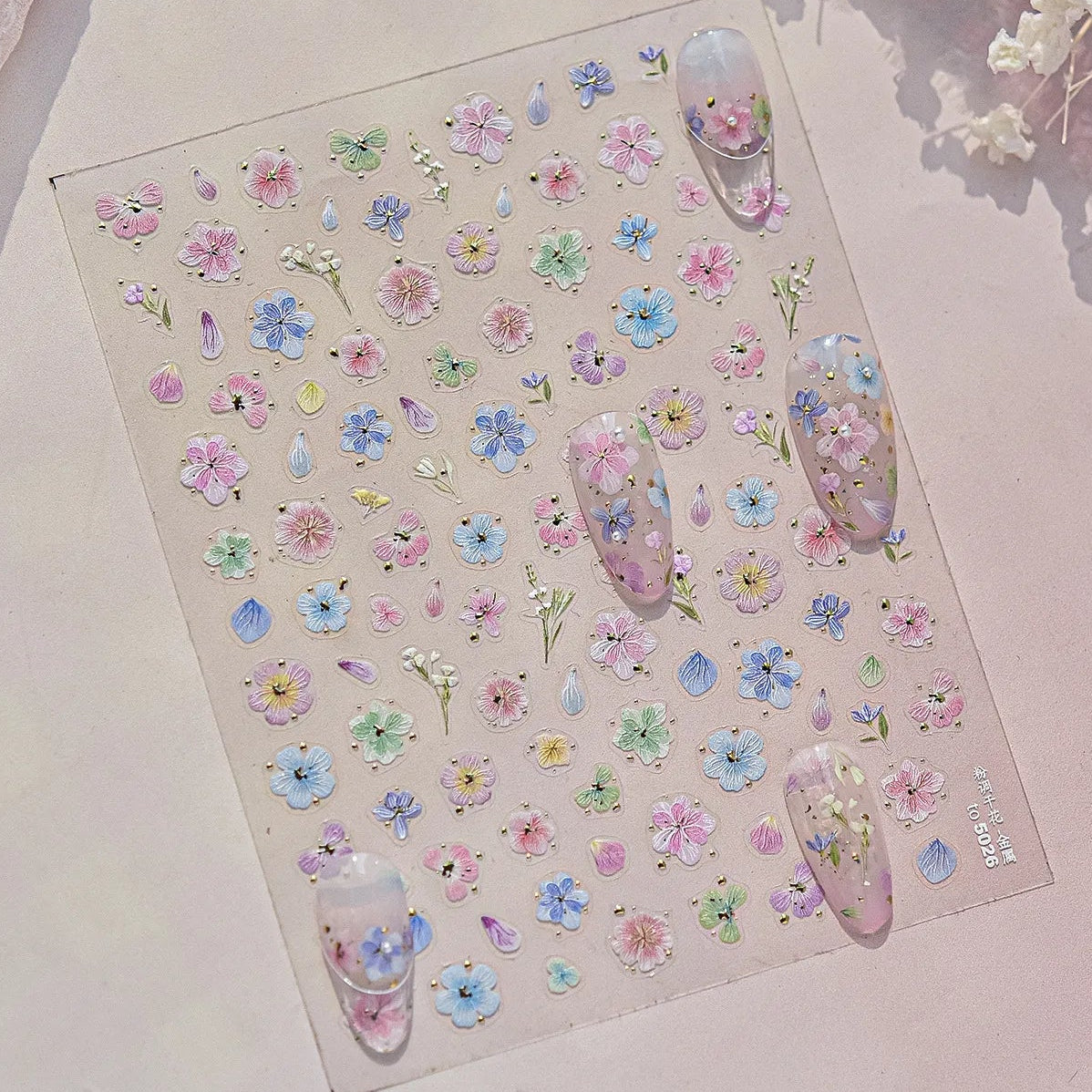 Mini Dried Flower Nail Stickers Wild Pressed Flower Sticker Decals to5026