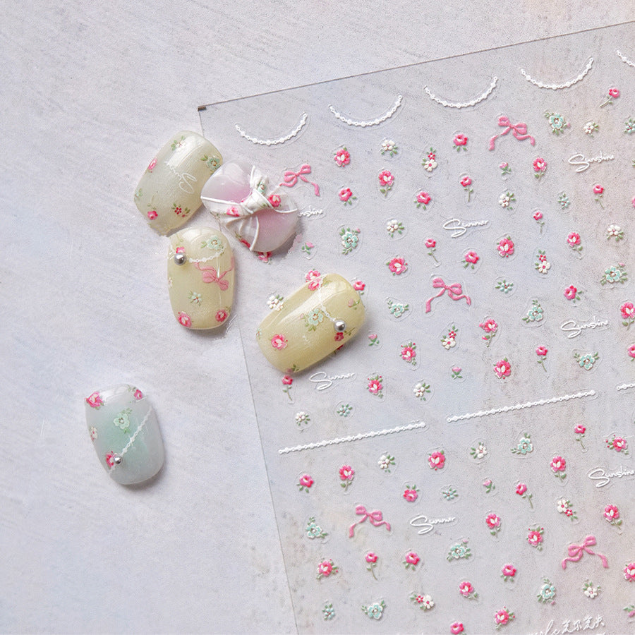Mini Flowers Nail Art Stickers Adhesive Embossed Spring Flower Blooming Sticker Decals MS637