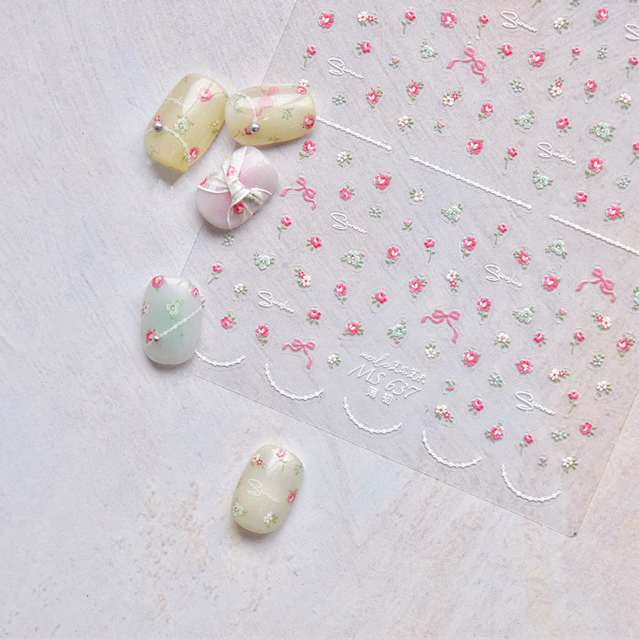 Mini Flowers Nail Art Stickers Adhesive Embossed Spring Flower Blooming Sticker Decals MS637