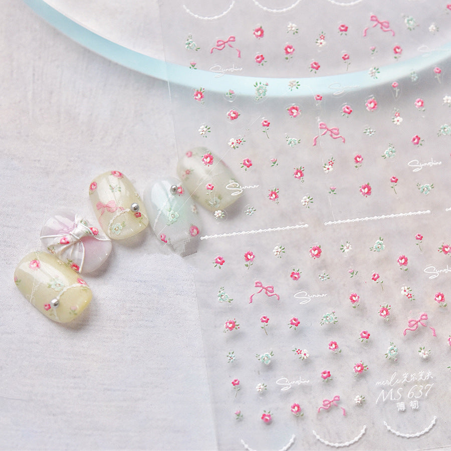 Mini Flowers Nail Art Stickers Adhesive Embossed Spring Flower Blooming Sticker Decals MS637