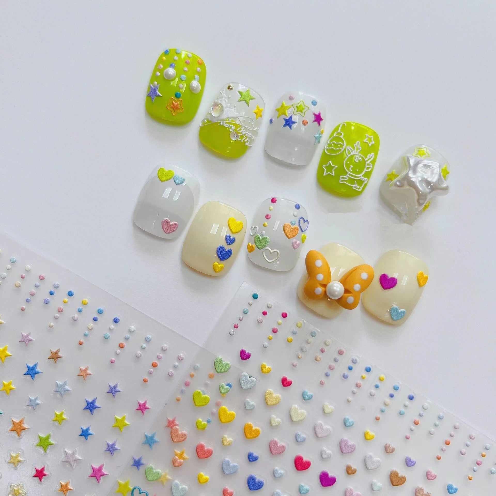 Mini Heart Stars Nail Art Stickers Colorful Star Dots Adhesive Embossed Sticker Decals 