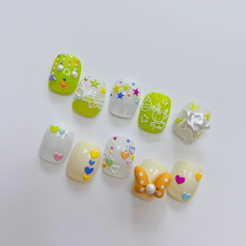 Mini Heart Stars Nail Art Stickers Colorful Star Dots Adhesive Embossed Sticker Decals 
