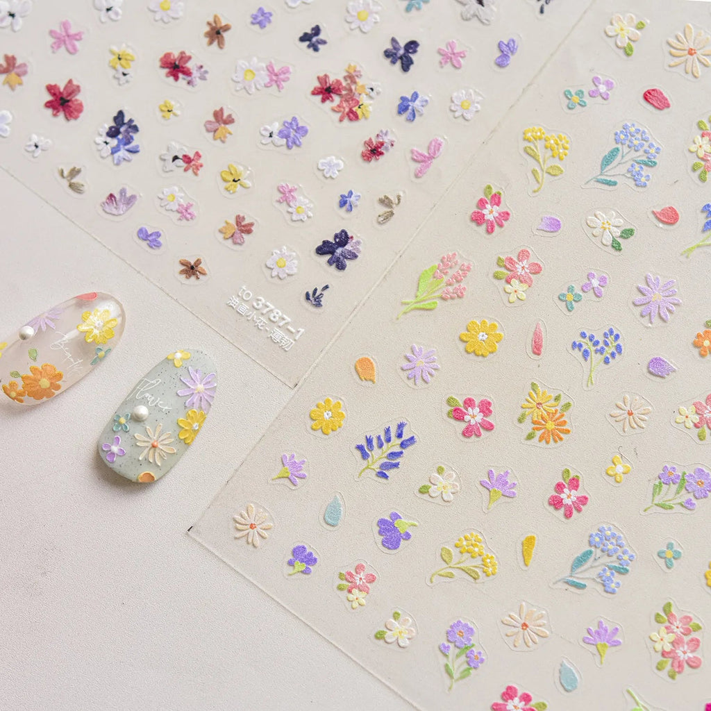 Mini Wild Flowers Nail Stickers Dried Flower Decals Ultra Thin 
