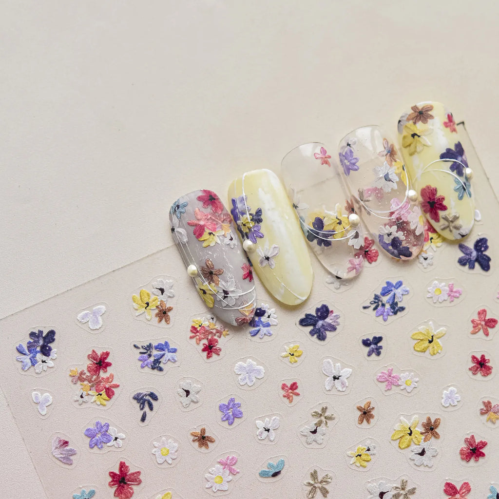 Mini Wild Flowers Nail Stickers Dried Flower Decals Ultra Thin 