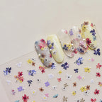 Mini Wild Flowers Nail Stickers Dried Flower Decals Ultra Thin 