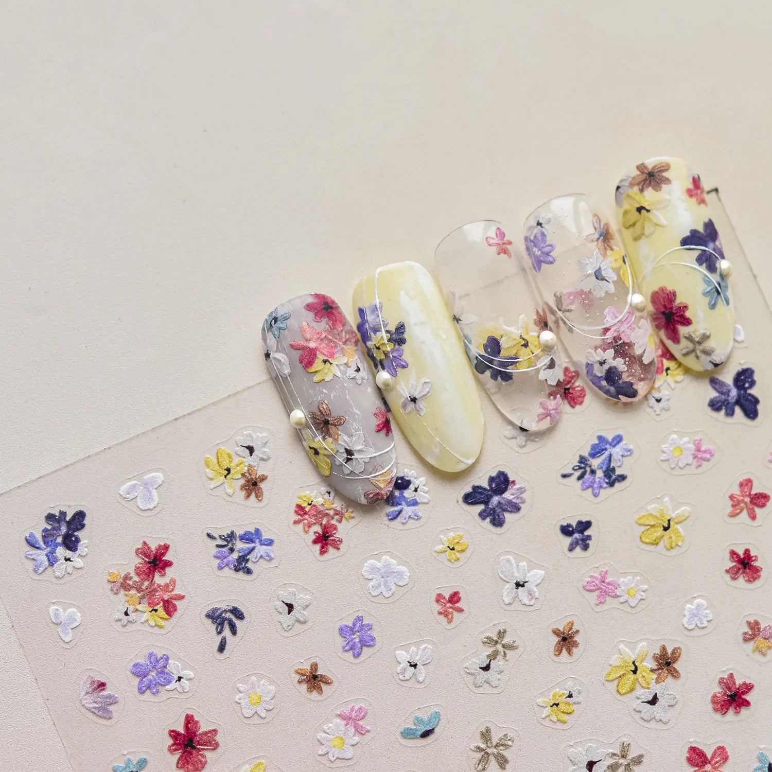 Mini Wild Flowers Nail Stickers Dried Flower Decals Ultra Thin 