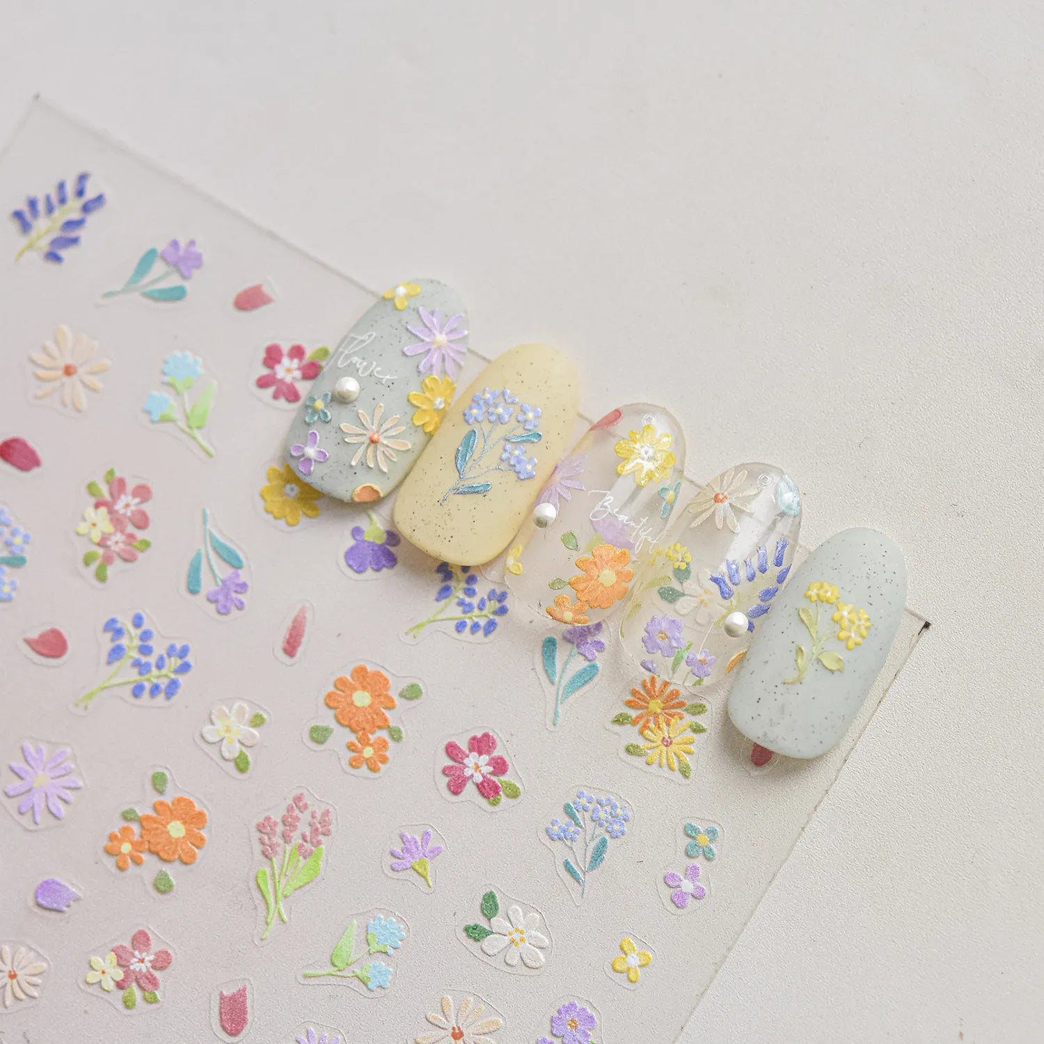 Mini Wild Flowers Nail Stickers Dried Flower Decals Ultra Thin 