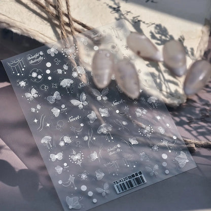 Minimalist Butterfly Nail Art Stickers - Clear Elegant Sweet Nail Art Decals TS4120