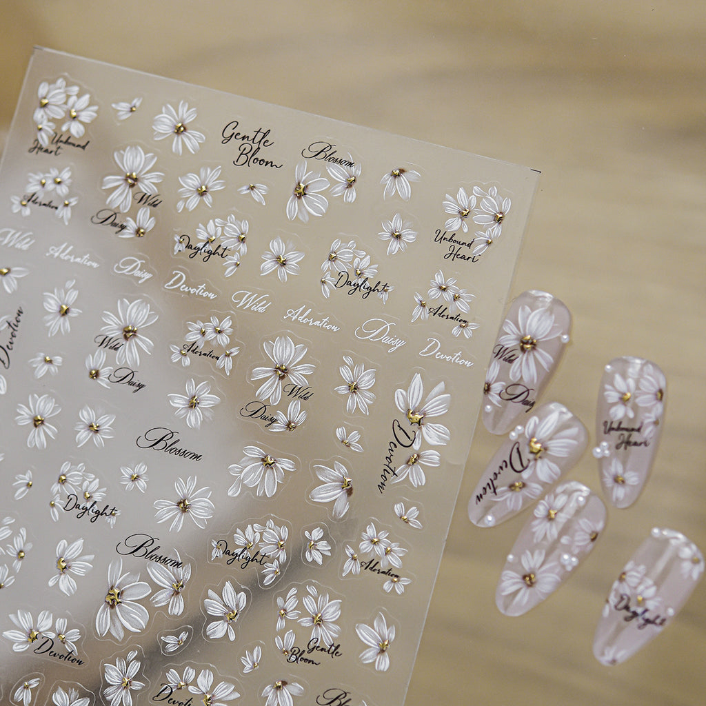 Minimalist White Daisy Nail Art Stickers - Retro Floral Decals 6086