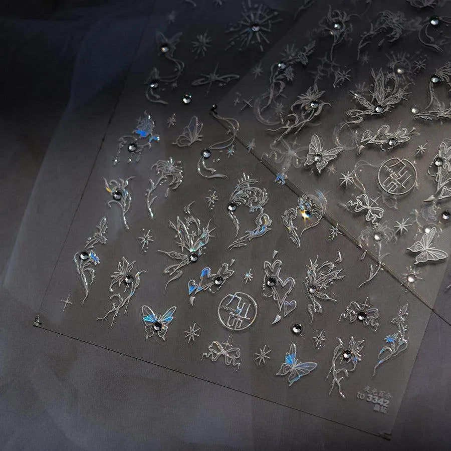 Moon Star Nail Art Stickers Adhesive Embossed Butterfly Wings Sticker Decals