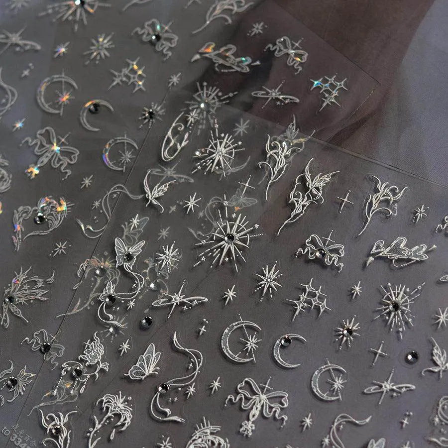 Moon Star Nail Art Stickers Adhesive Embossed Butterfly Wings Sticker Decals