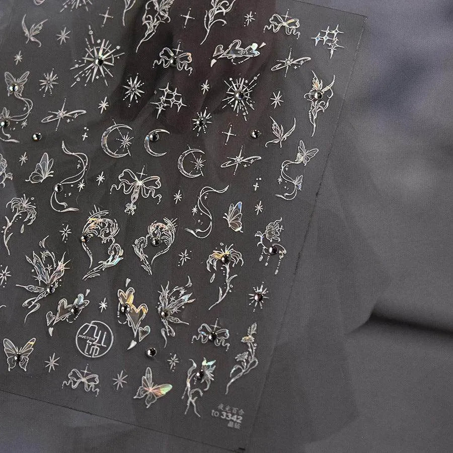 Moon Star Nail Art Stickers Adhesive Embossed Butterfly Wings Sticker Decals