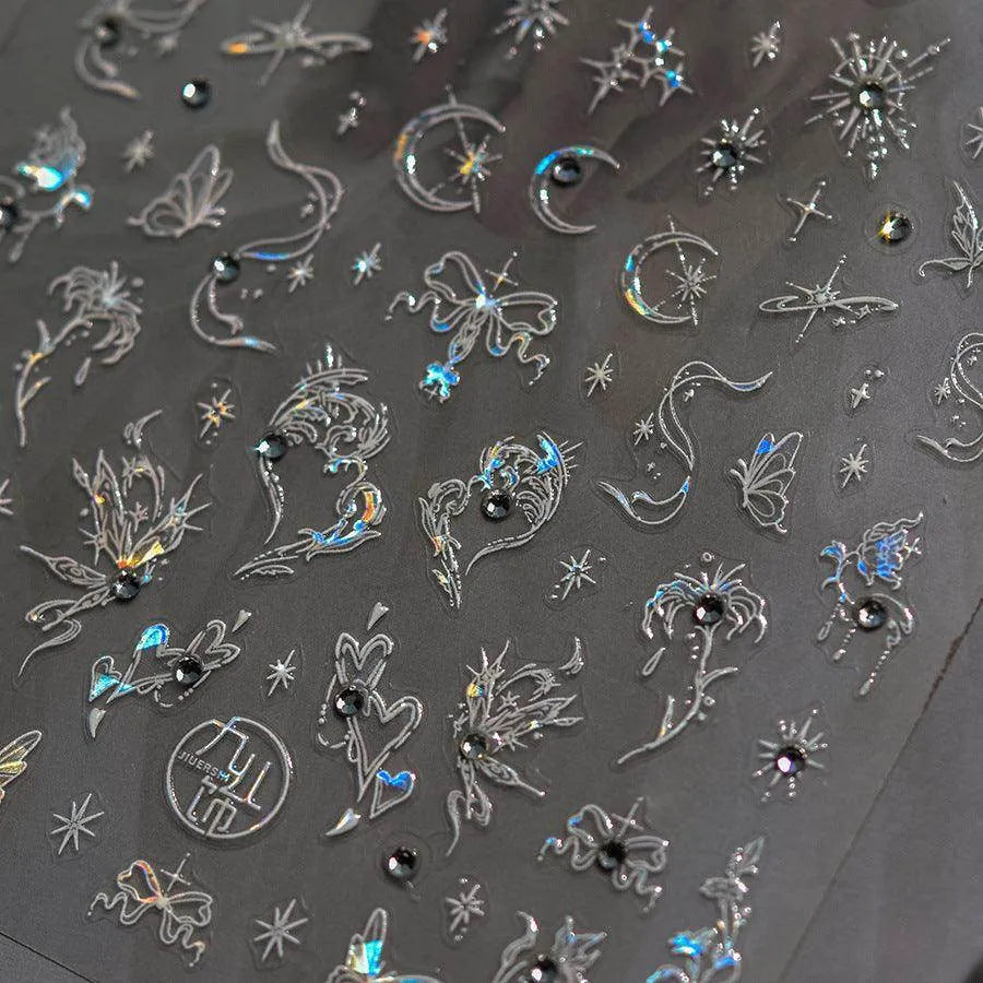 Moon Star Nail Art Stickers Adhesive Embossed Butterfly Wings Sticker Decals
