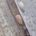 Moon & Stars Chain Nail Art Stickers - 5D Gold Silver Celestial Decals to4050