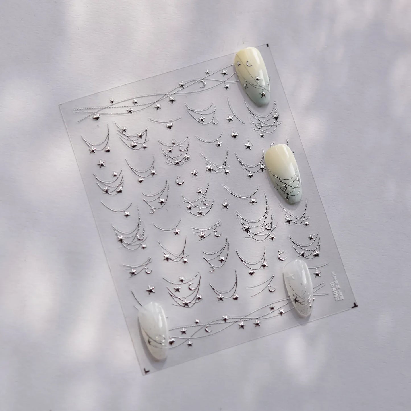 Moon & Stars Chain Nail Art Stickers - 5D Gold Silver Celestial Decals to4050