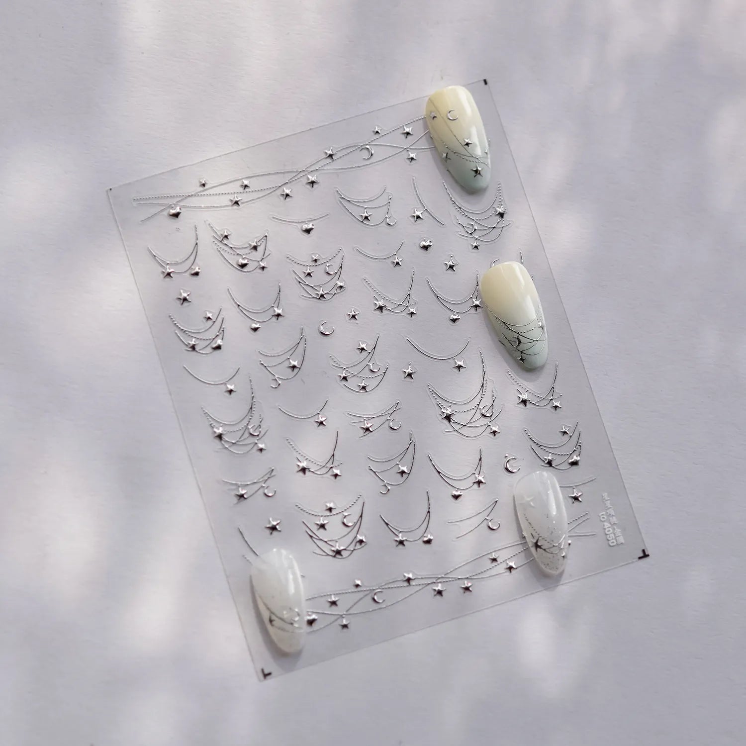 Moon & Stars Chain Nail Art Stickers - 5D Gold Silver Celestial Decals to4050