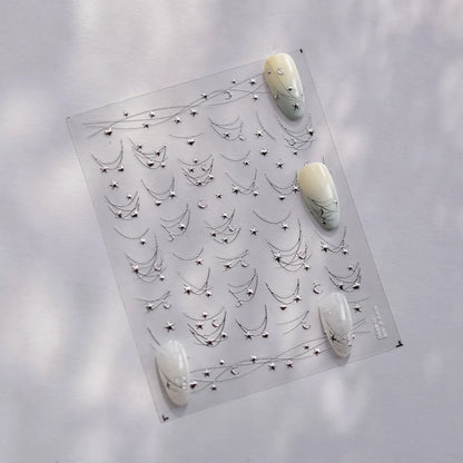 Moon & Stars Chain Nail Art Stickers - 5D Gold Silver Celestial Decals to4050