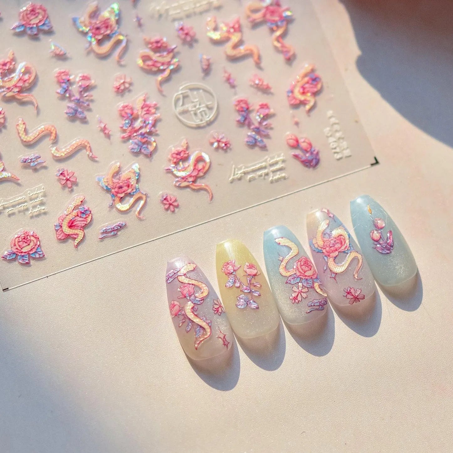 Mystic Snake & Rose Nail Stickers | Elegant Floral Serpent Nail Decals DIY to4673