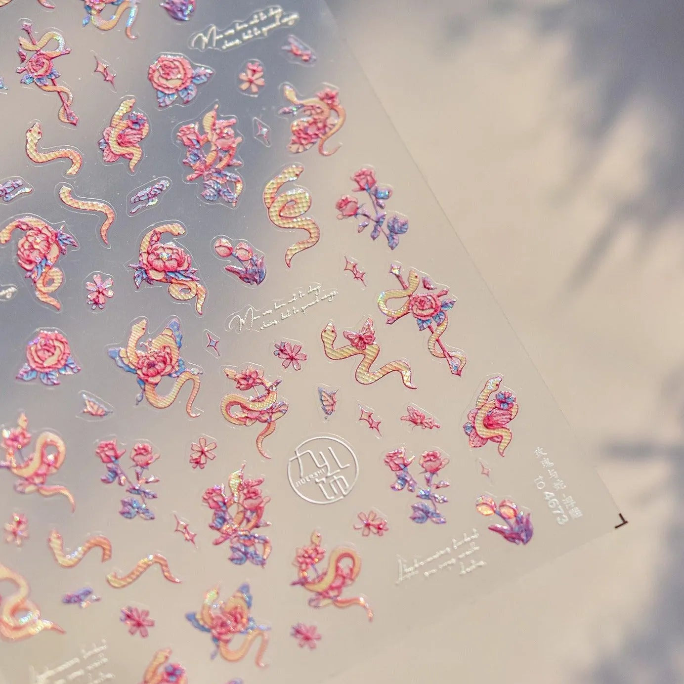 Mystic Snake & Rose Nail Stickers | Elegant Floral Serpent Nail Decals DIY to4673