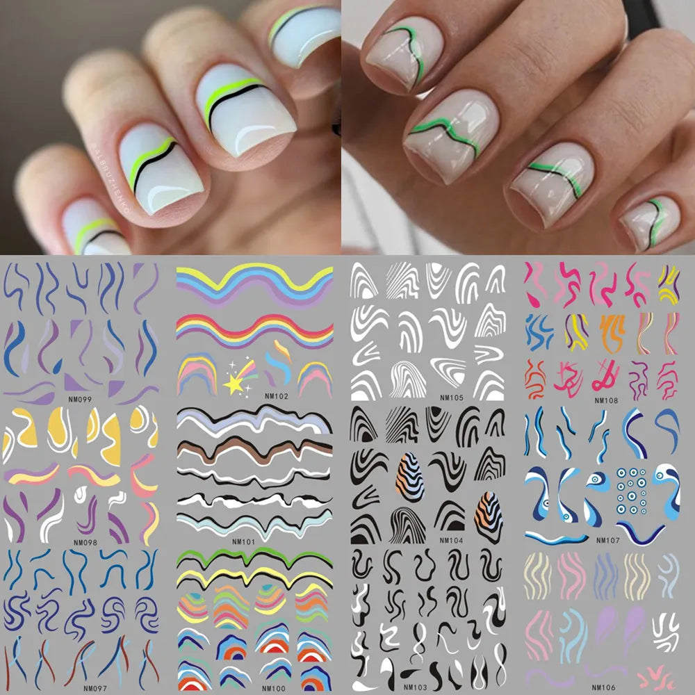 Colorful French Nail Water Decals | Y2K Swirls, Hearts, Abstract Slider Stickers
