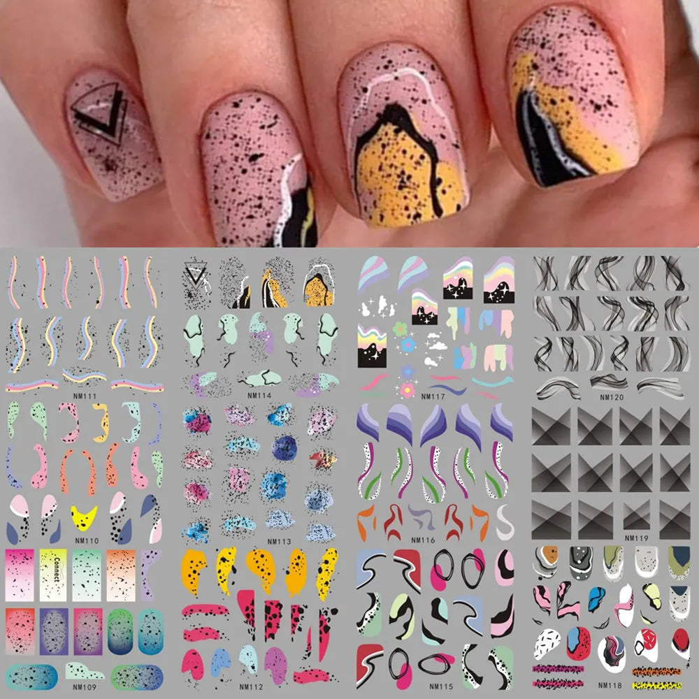 Colorful French Nail Water Decals | Y2K Swirls, Hearts, Abstract Slider Stickers