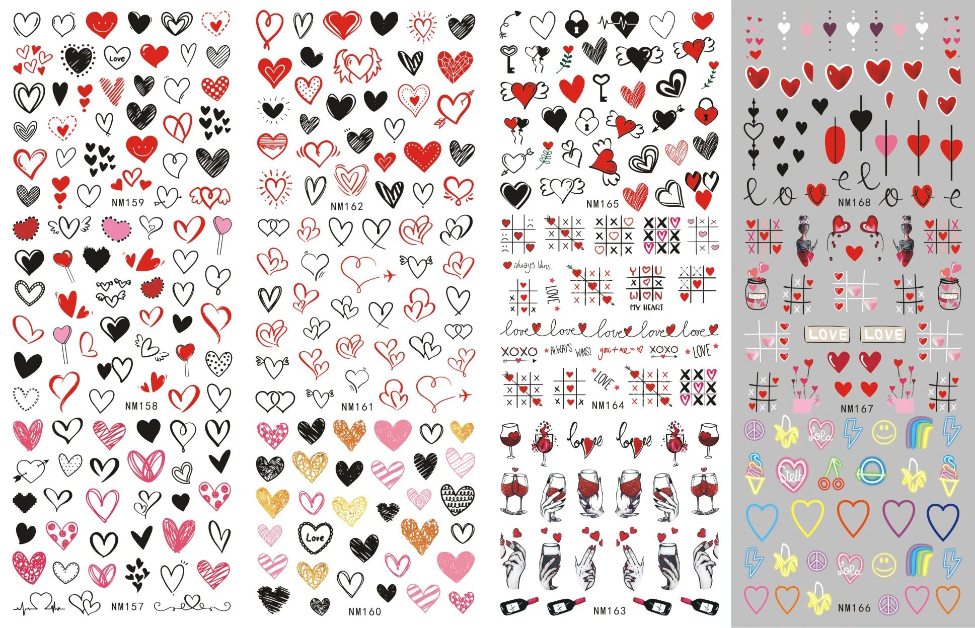Valentine's Day Nail Water Decals | Cute Doodle Love Heart Slider Stickers