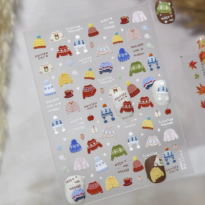 5D Cozy Sweater Nail Stickers | Embossed Knit Texture Decals 5305