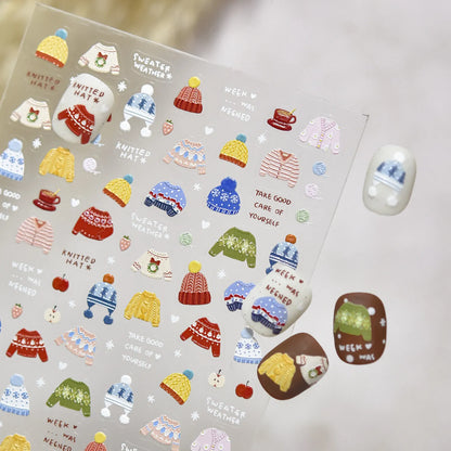5D Cozy Sweater Nail Stickers | Embossed Knit Texture Decals 5305