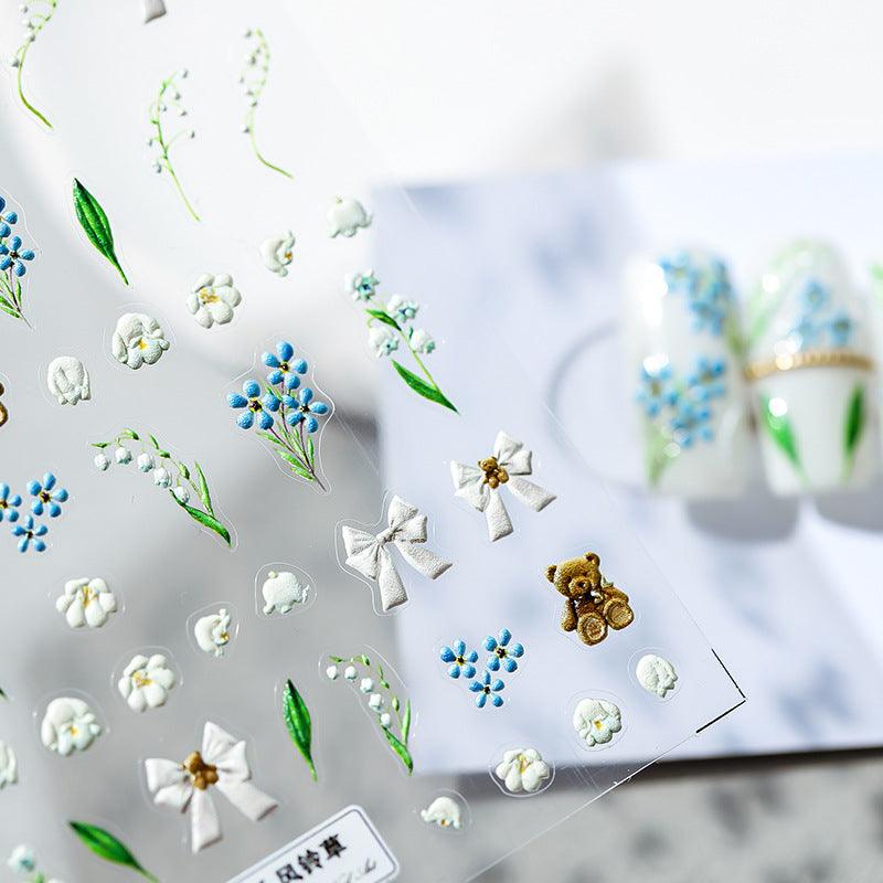 NailMAD Nail Art Stickers Adhesive Embossed Canterbury Bell Flower Sticker Decals TS1275 - Nail MAD