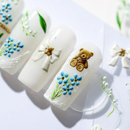 NailMAD Nail Art Stickers Adhesive Embossed Canterbury Bell Flower Sticker Decals TS1275 - Nail MAD