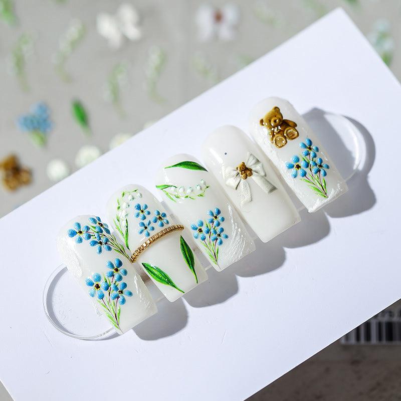 NailMAD Nail Art Stickers Adhesive Embossed Canterbury Bell Flower Sticker Decals TS1275 - Nail MAD