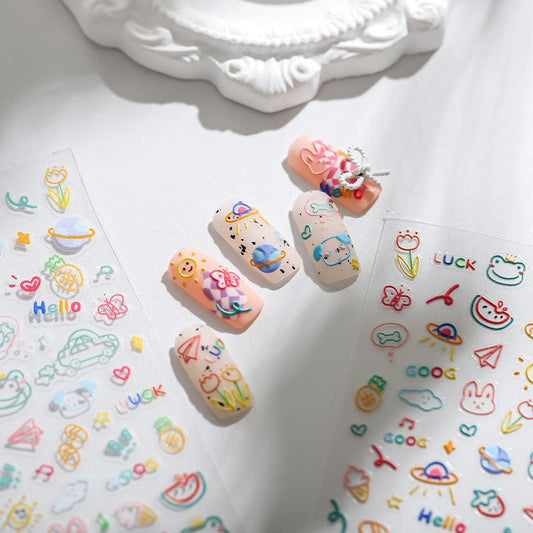 NailMAD Nail Art Stickers Adhesive Embossed Colorful Graffiti Sticker Decals TS1787 - Nail MAD
