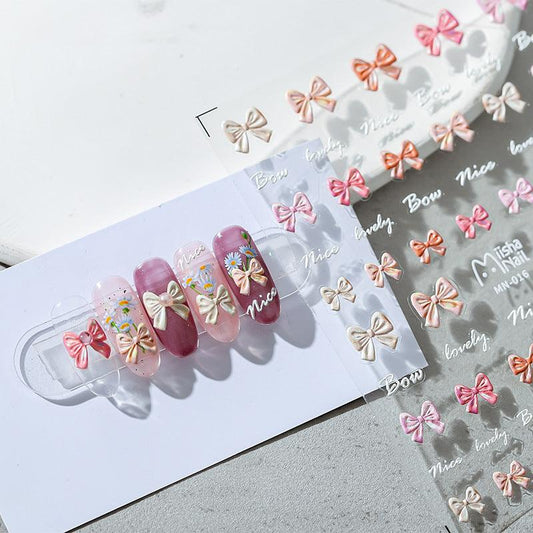 NailMAD Nail Art Stickers Adhesive Embossed Pink Bow Tie MN016F - Nail MAD