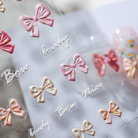 NailMAD Nail Art Stickers Adhesive Embossed Pink Bow Tie MN016F - Nail MAD