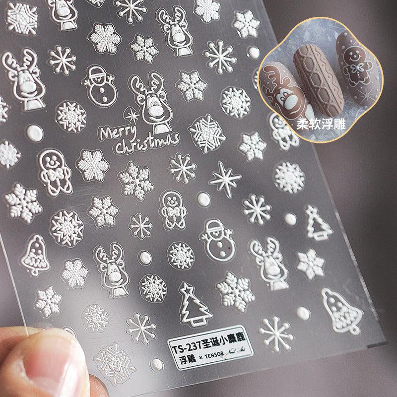 NailMAD Nail Art Stickers Adhesive Embossed Snowflake Deer Sticker Decals TS237 - Nail MAD
