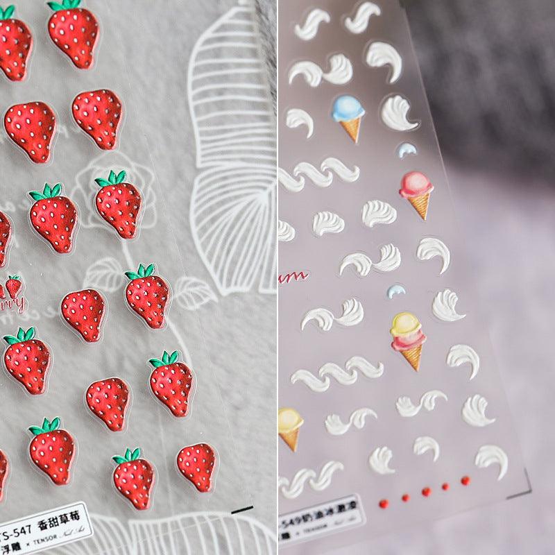 NailMAD Nail Art Stickers Adhesive Embossed Strawberry Icecream Sticker Decals TS547 - Nail MAD