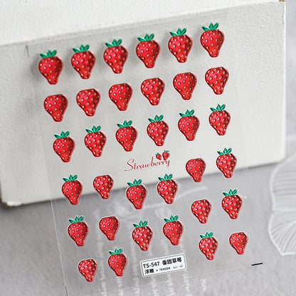 NailMAD Nail Art Stickers Adhesive Embossed Strawberry Icecream Sticker Decals TS547 - Nail MAD